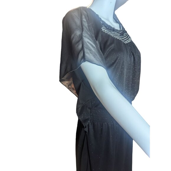 BCX Black Sparkle Beaded Neckline Dress With Flutter Sleeves SZ L Cocktail/Party - Picture 5 of 12
